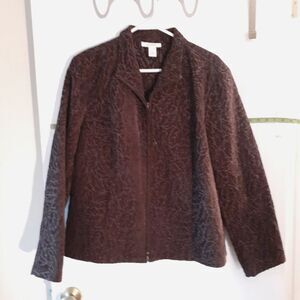 DressBarn jacket women's xl textured velour brown classic career office zip top